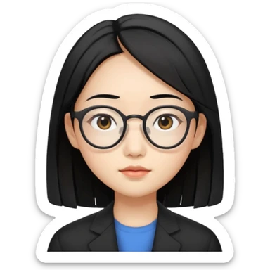 asian female teaching, with double eyelids, wearing spectacles with black shoulder length hair sticker