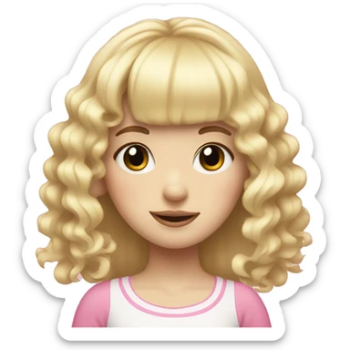 Blonde, pale girl with bangs and curly, long hair with pink bows  sticker