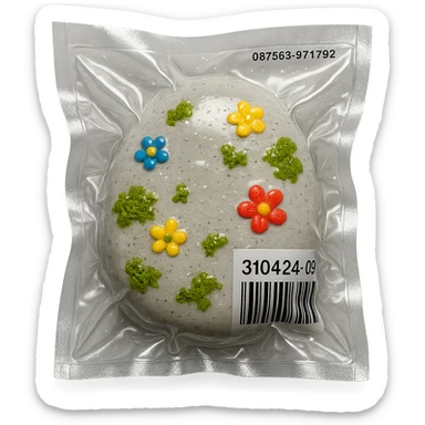 light gray stone with small colorful flowers and green moss, glossy and puffy sticker