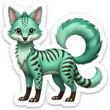 Feral Rare Fantasy brownie minty-cyan pastel-seafoam-green Hunter-forest-green  Vernid-Sergal-Genet-Trico-species by LiLaiRa, random markings, tufted tail, tufted ears, full body sticker