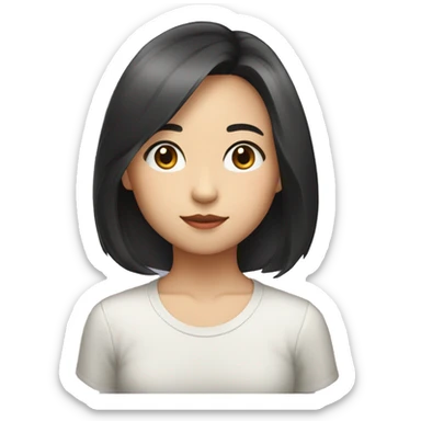 asian girl shoulder length hair, in v nect shirt sticker