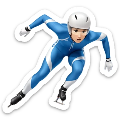 An icon showing a grand arena, snow-covered mountains in the distance, and a crisp blue sky. professional speed skater leaning into a turn on a polished ice track, dressed in a sleek suit and helmet. Transparent background highlights speed and precision. sticker