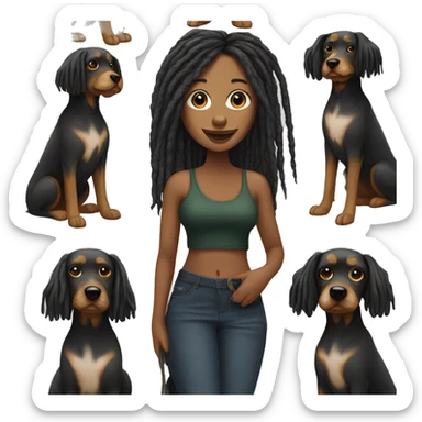 Black woman with long dreads and her yorkiepooh dog sticker
