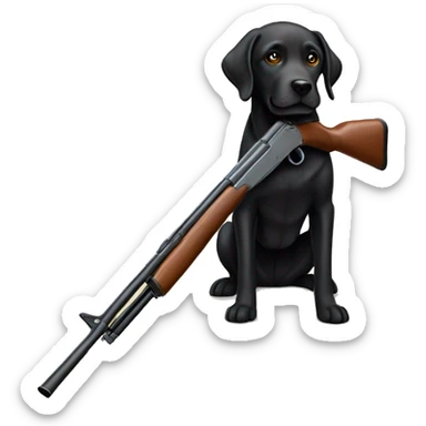 Black Labrador dog with a shotgun sticker