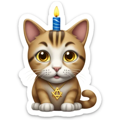 A cat with a menorah sticker