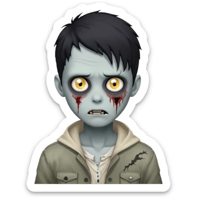 Faça um menino zombie, com cabelos preto igual de anime, com olhos cinza sticker