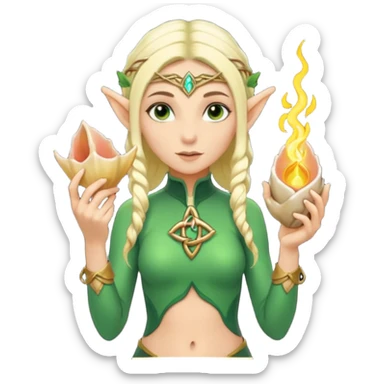 elf female Short wetsuit-style garb, glowing runes on skin, holding a conch horn. sticker