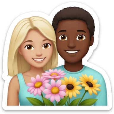 Black guy giving light skinned girlfriend pastel flowers and they’re happy  sticker