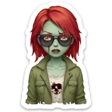 Zombie girl with red hair and sun glasses sticker
