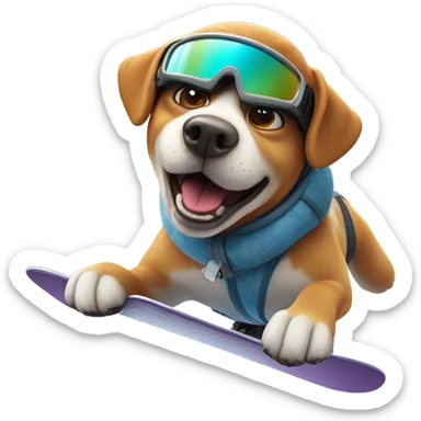 Dog snow boarding sticker