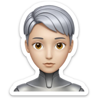 A futuristic bold head that is neither a woman or a male, rather a AI person with a neutral look. The skin is more like a robot, but still humanlike. sticker