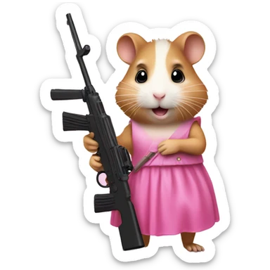 hamster ith a rifle wearing pink dress sticker