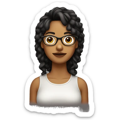 Chica rizada con el cabello castaño, corto corto y lentes negros sticker