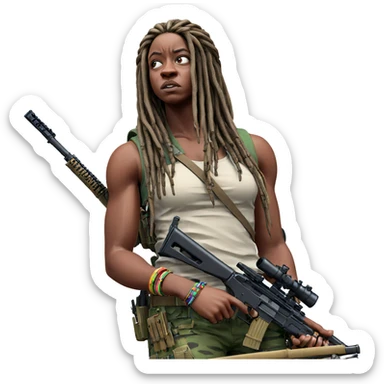 girl with rifle and dreadlocks sticker