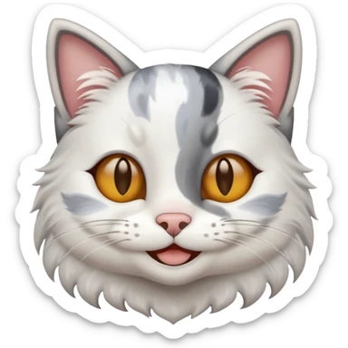 A cat grey patches and white fur smiling sticker