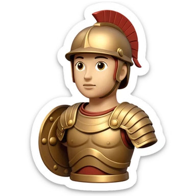 Botero Bronze Roman Soldier Landmark Emoji – Showcasing a stylized, rounded bronze Roman soldier sculpture. sticker