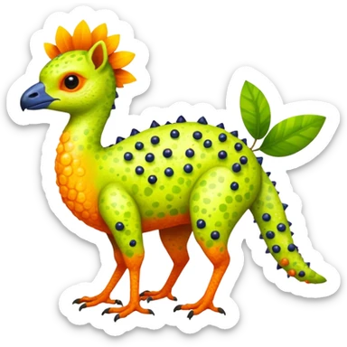 Bright Tropical Fruit-Colored Lime-Orange-Berry Speckled Vernid-Trico-creature inspired by LiLaiRa (full body) sticker