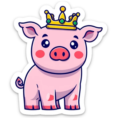 cute pig with a golden crown, styled like LEGO Duplo, clearly visible block elements and studs, chunky, colorful, simple, playful sticker