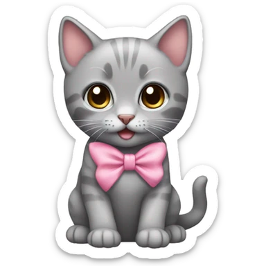 gray kitten pink bow sticker