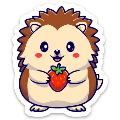 Hedgehog holding a strawberry sticker