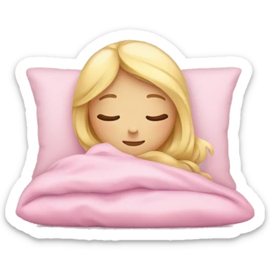blonde girl sleeping on pink pillows with pink blankets  sticker
