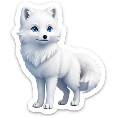 cinematic-arctic-fox-realistic-full-body-standing-emoji,-fluffy-tail-curled-slightly-around-its-white paws,-thick-pure-white-fur-blending-into-the-snowy-landscape,-head-tilted-dramatically,-bright-blue-eyes-glistening-with-intelligence,-simplified-yet-realistic-focused-features,-highly-detailed,-glowing-with-an-almost-sarcastic-glow expressive eyes sticker