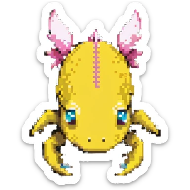 yellow Minecraft axolotl, authentic blocky style and proportions, pixel art sticker