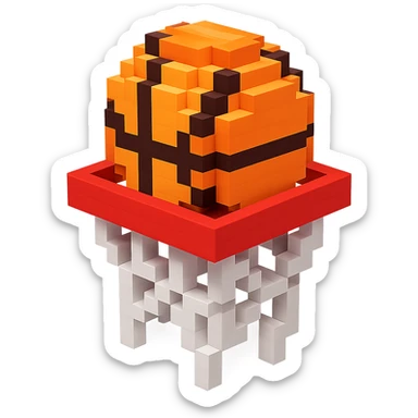 Voxel-style basketball in a net, variation 3 sticker