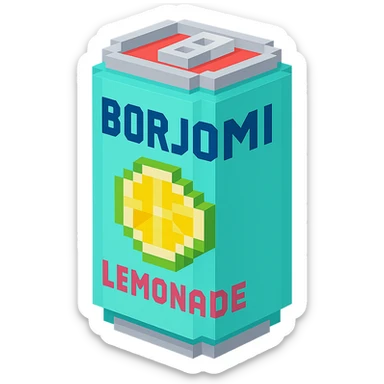 Borjomi lemonade can with a minimalist design, using bright colors and clean lines sticker