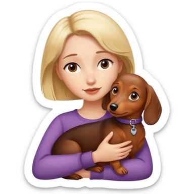 Girl with short blond hair hugs Dachshund sticker