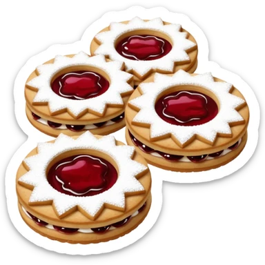 Linzer cookies with a red jam center shaped still round for eyes. sticker