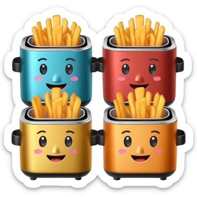 A whole set of air fryers with faces possing like different emojis sticker