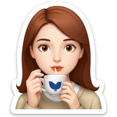 Simple portrait of British girl sipping tea, minimal tea elements, focus on girl's face sticker