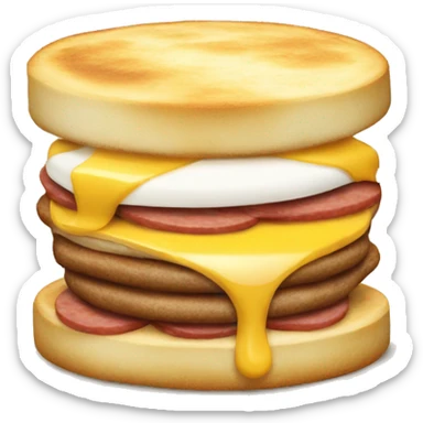 A breakfast sandwich made of griddle cakes. with sausage and cheese. sticker