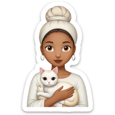 Brown girl with a slik bun warning a class holding a white cat sticker