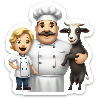 Fat chef with a mustache, kid, goat T sticker