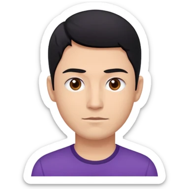 Jeff Fatt black hair, brown eyes, purple shirt sticker