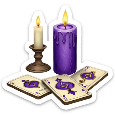 A purple deck of tarot cards and a one candle nearby sticker