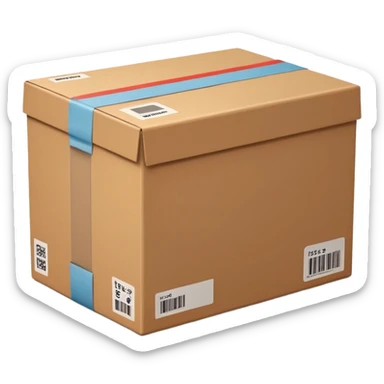  cardboard delivery box with a shipping label and tape. Rounded, glossy, smooth, soft shadows, white background.


 sticker