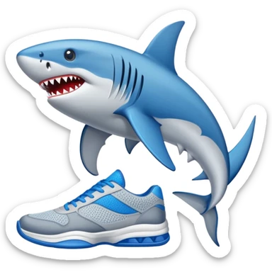 Un tiburón con zapatos tenis azules sticker