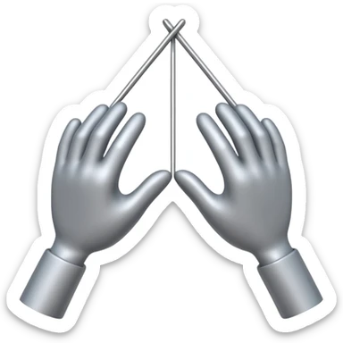 Apple-style 3D emoji showing two cartoon hands bending a thin metal or plastic rod, with small motion lines around the center to show tension and bending force, dynamic and expressive design, no background. sticker