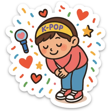 kpop fan bow with confetti and hearts, fun and festive sticker