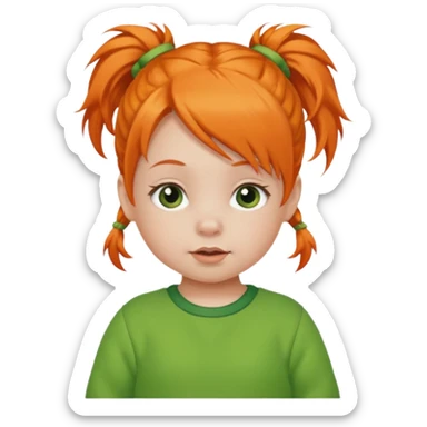 orange pigtail hair girl baby green outfit sticker