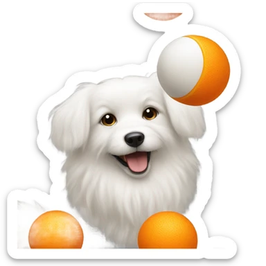 White fluffy dog with orange ball sticker