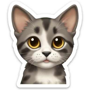 A cute medium fur kitten who is a diluted tortie, grey with cream left cheek and cream spot above eye and one on the forehead sticker