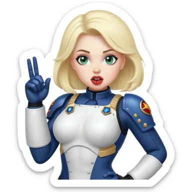woman space marine in bodysuit salutes tongue out sticker