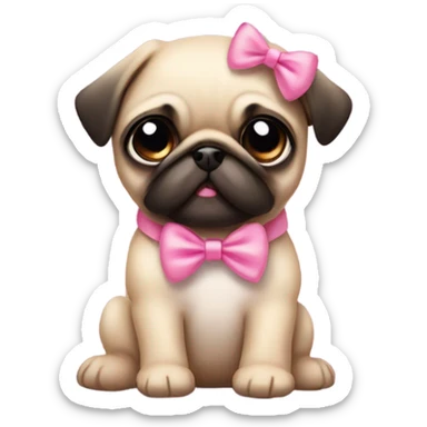 Dog puppy pug with cute pink Bow sticker