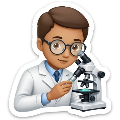 material scientist examining a sample with a microscope sticker