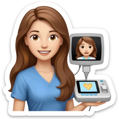 Can you make an emoji of a light skin with long brown hair ultrasound technician using her ultrasound machine  sticker