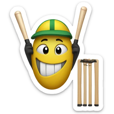Smiley playing cricket sticker